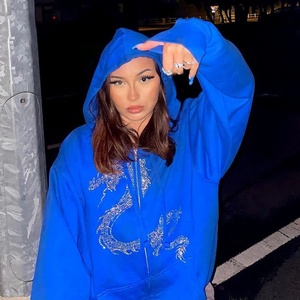 Sudadera con capucha personalizada con diamantes de imitación para mujer, sudadera gótica con cremallera estilo callejero de gran tamaño para mujer 2023 - Product Image 5