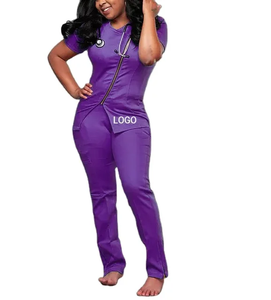 Conjunto de Uniformes Médicos Personalizados con Logotipo, Corte Ajustado, para Mujer, Uniforme de Enfermería, Blusa de Manga Corta con Cierre y Pantalones Jogger, Uniformes Quirúrgicos - Product Image 1