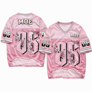 Maillot de football américain personnalisé pour femme, imprimé floral, col en V, maille, rose, avec numéro, tenue décontractée, production OEM, vente en gros - Product Image 5