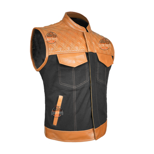 Wholesale Men Genuine Leather Textile Racing Style Motorcycle Vest Biker Riding Waistcoat <b>Quilted</b> Shoulder Breathable Custom - Product Image 3