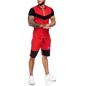 Men's Color Blocking Sportswear <b>Set</b> Polo T-Shirt and Shorts Quick Dry Summer Athletic Wear Two Piece Outfit - Product Image 3