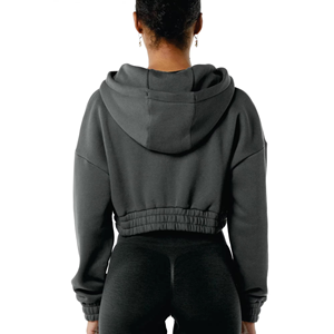 Women's <b>Cropped</b> <b>Zip</b>-<b>Up</b> Hoodie Solid Color Full Sleeve Knitted Cotton Bamboo Fiber Breathable Autumn Wear - Product Image 4
