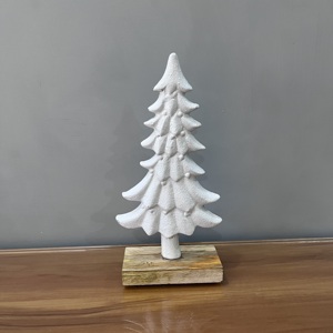 Sculpture d'arbre de Noël artisanale blanche, faite à la main, en aluminium/bois sculpté, décoration de table moderne pour salon, motif feuillage - Product Image 6