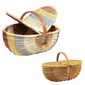 PHU HAO Customizable Vintage Natural RATTAN Handcrafted Eco-Friendly Harvest Picnic <b>Basket</b> for Vegetables Fruits Multifunction - Product Image 1