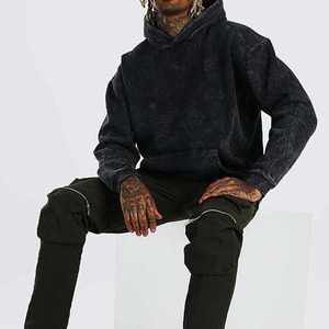Sudadera con Capucha Oversize para Hombre, Lavado Ácido, Color Liso, Forro Polar de Algodón, Estilo Casual, Corte Regular, Estilo Otoñal - Product Image 4