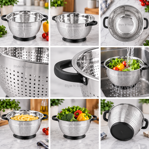 Stainless Steel <b>Colander</b> With <b>Plastic</b> Handles Dishwasher Safe Durable Strainer For Kitchen Use - Product Image 2