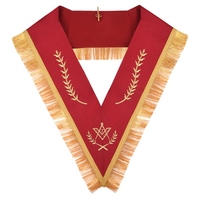 Collier de Maître Maçon Loge Bleue - Ruban Rouge avec Tresse Dorée et Franges, Régalia Maçonnique, Accessoire Cérémoniel pour Loge Fraternelle