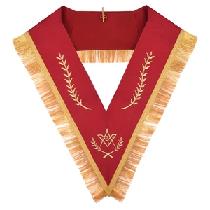 Collier de Maître Maçon Loge Bleue - Ruban Rouge avec Tresse Dorée et Franges, Régalia Maçonnique, Accessoire Cérémoniel pour Loge Fraternelle - Product Image 1