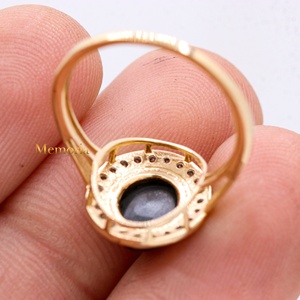 แหวนวงแหวนทองคำเหลือง 14K ประดับดาวสีดำทรงรีธรรมชาติ |   เครื่องประดับเพชรทรงเหลี่ยมฝังขอบแบบละเอียดอ่อน ของขวัญสำหรับผู้หญิง - Product Image 4