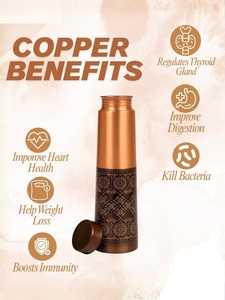 Botella de Agua de Cobre Puro con Mandala Grabado |   Botella Cónica de Dos Tonos en Bronce y Cobre con Tapa - Product Image 2
