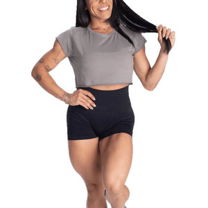 Ladies Round Neck 180 Gsm Lightweight Short Sleeve <b>Padded</b> Gym Activewear Crop T-<b>Shirt</b> Casual Blank Yoga Wear Crop Top - Product Image 3