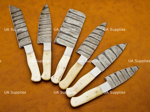 Ensemble de 6 couteaux de cuisine modernes en acier Damas, manches ambidextres en os, finition polie, vente directe usine, OEM ODM - Product Image 4