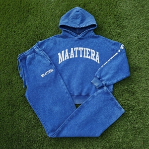 Conjunto de Sudadera Oversize Azul Lavado Personalizado y Pantalones Anchos de Felpa para Mujer, Chándal de Algodón Estilo Urbano OEM ODM - Product Image 5