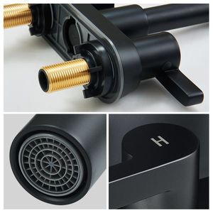 Rubinetti per lavabo a 3 fori, neri opachi, con 2 maniglie, interasse 4 pollici, con scarico a scomparsa e tubi di alimentazione acqua - Product Image 6