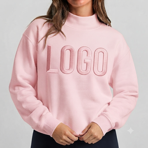 Sudadera Rosa de Cuello Alto para Mujer, Logotipo Bordado, Diseño de Letras en 3D, Tejido de Algodón, Ropa de Otoño, Corte Regular, Manga Larga - Product Image 1