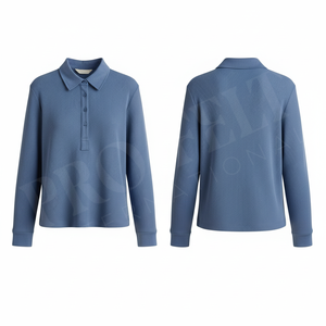 Polo à manches longues en tricot côtelé 100% polyester, coupe ajustée décontractée, col boutonné, extensible et doux, automne-hiver, polo personnalisé - Product Image 5