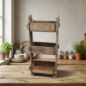 Vintage Wooden Three Tier Hanging Brick Mould Wall <b>Planter</b> with Rope Rustic Farmhouse Garden Storage Organizer for Home Decor - Product Image 5