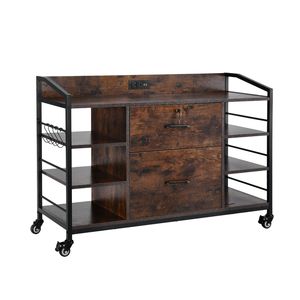 "6-Shelf Wooden Lateral <b>File</b> Cabinet with Metal Frame & Locking <b>Drawers</b> for Secure Storage" - Product Image 1