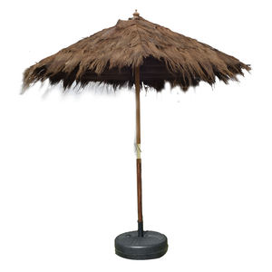 Parasol en feuilles de palmier tropicales avec mât en bambou rustique - Ombrelle à toit en chaume de palmier foncé avec système de poulie lisse - Product Image 1