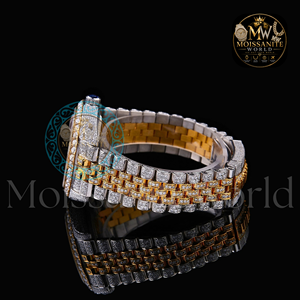 Montre de luxe pour femme Moissanite World, 38 mm, cadran rond analogique, lunette sertie de diamants, bracelet en acier inoxydable, chiffres romains, mouvement à quartz - Product Image 3