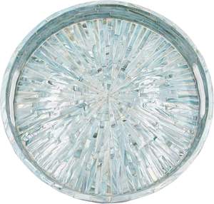 Bandeja Redonda de Vidrio con Mosaico y Asas, Diseño Decorativo Costero, Patrón Abstracto, Acabado Teal Sunlight - Product Image 1