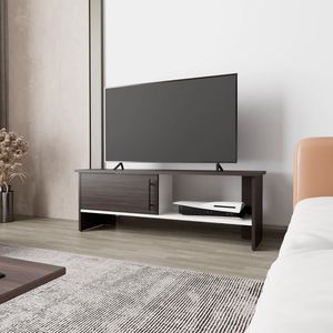 ตู้วางทีวีสีวอลนัทและสีขาว พร้อมบานประตูและช่องเก็บของแบบเปิด - Product Image 1