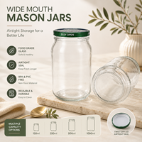 Bocal Mason personnalisé avec couvercle 150ml 250ml 500ml 1000ml, bocal en verre à large ouverture avec couvercle à vis, hermétique, pour stockage alimentaire et mise en conserve