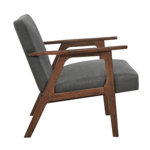 Poltrona Moderna Contemporanea in Tessuto Grigio Scuro con Finitura Marrone in Legno di Gomma Massiccio, Arredamento Moderno per Soggiorno - Product Image 3