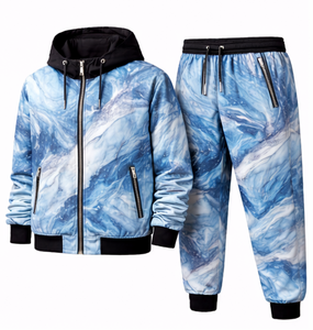 Ensemble de survêtement personnalisé Discover-Impex pour homme, bleu glace texturé, sublimation, veste à capuche et pantalon de jogging, vêtements de sport OEM - Product Image 1
