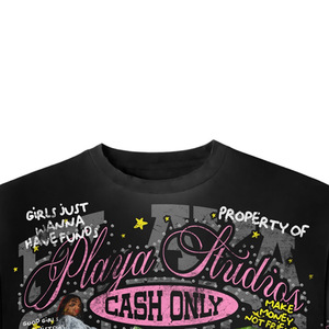 Nouveau design T-shirt à manches longues pour homme, streetwear, jersey imprimé, col rond, coupe classique, noir avec graphismes roses - Product Image 2