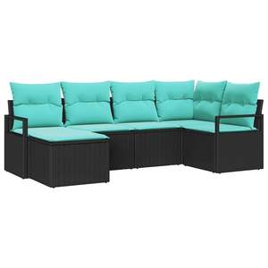 Ensemble de jardin en polyrotin noir et turquoise 6 pièces avec coussins, ensemble de canapés - Product Image 2