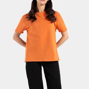 Camiseta de Verano de Manga Corta para Mujer, Unisex, Corte Ajustado, Estampado Puff, Cuello Redondo, Logotipo Personalizado, 100% Algodón, Naranja y Negro, Gran Venta - Product Image 4