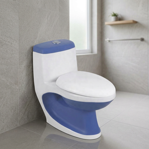 WC monobloc en céramique gris moderne à siphon intégré, à poser au sol, pour installations de salle de bain haut de gamme - Product Image 3