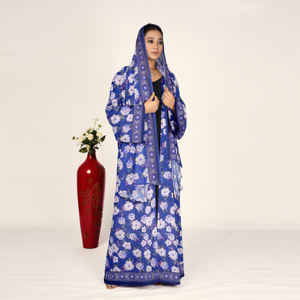 Abaya de Chifón Estampado con Hombrecito y Pañuelo a Juego para Mujer, Abierta por Delante, Larga, Modesta, Estilo Árabe Islámico, para Eid y Ramadán, Atuendo de Moda hasta el Suelo - Product Image 4