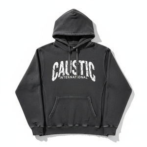 เสื้อฮู้ดดี้เฟรนช์เทอร์รี่แบบดิสเทรส 100% ผ้าฝ้ายเนื้อหนัก ล้างสีแบบแอซิดวอช ทรงโอเวอร์ไซส์ ขาดรุ่ย สไตล์วินเทจ สตรีทแวร์ เสื้อสเวตเชิ้ตผู้ชาย - Product Image 4