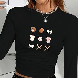 เสื้อแขนยาวลายตารางแนวเบสบอลมีโบว์สำหรับผู้หญิงแฟชั่น - Product Image 1