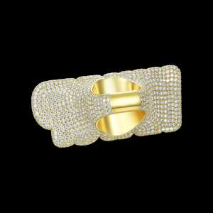 แหวนค็อกเทลทรงเรขาคณิตประดับเพชรทรงปรินเซสคัทสังเคราะห์ ทองคำแท้ 14K รุ่น P-407 จาก AMBER JEWELS ดีไซน์แบบฝังเพชรเต็มวง สไตล์ฮิปฮอป - Product Image 3