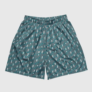 Men's Quick Dry Printed Shorts With Elastic Waist Mid Rise Casual Sportwear 100% Polyester Knitted Fabric White Tree Pattern - Product Image 3