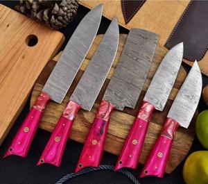 Handmade 5-Piece Damascus Steel Chef <b>Knives</b> with Customized Handle <b>Sharp</b> Serrated Edge for Multi-Purpose Eco-Friendly - Product Image 1
