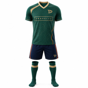 Kit de football personnalisé imprimé en usine OEM : Maillot de football pour homme à col en V et manches courtes |   Tissu technique à séchage rapide avec cordon de serrage - Product Image 1