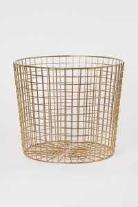 Panier de rangement moderne en fil métallique doré, forme ronde, organisateur polyvalent pour un rangement soigné - Product Image 1