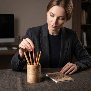 Wooden Pencil Holder Natural Finish Eco-Friendly Desk Organizer for Office School Use Business Giveaways Gifts Handmade - Product Image 1