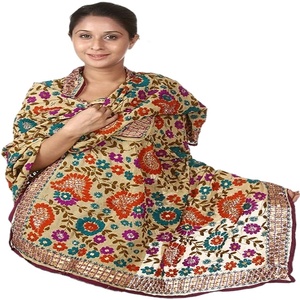งานแฮนด์เมด Kalamkari Phulkari Dupatta-การออกแบบดอกไม้-นกยูงออกแบบ Dupatta แบบดั้งเดิมของอินเดีย-ปักหนักผ้าคลุมไหล่ - Product Image 1