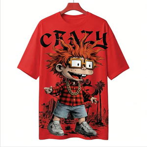 เสื้อยืดแขนสั้นสีขาวพิมพ์ลายการ์ตูนสุดเท่ห์ทรงโอเวอร์ไซส์ คอกลม สไตล์ลำลองแนวสตรีท เป็นมิตรกับสิ่งแวดล้อม - Product Image 2