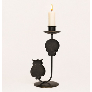 Iron Halloween <b>Candle</b> <b>Holder</b> Spooky Skull and Owl Silhouette Candlestick Stand for Taper <b>Candles</b> Table Centerpiece for Home - Product Image 3