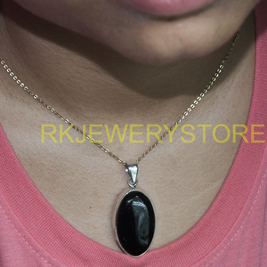 Colgante de Piedra Preciosa de Ónix Negro Natural, Hecho a Mano, Plata de Ley 925, Cabujón Ovalado, Joyería Curativa, Regalo para Mujeres y Hombres - Product Image 2