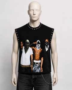 Débardeur graphique noir personnalisé 100% coton écologique anti-UV doux respirant séchage rapide 180g T-shirt sans manches imprimé unisexe - Product Image 5