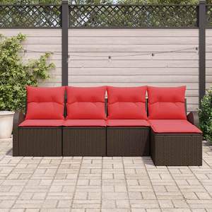 Poly <b>Rattan</b> Garden <b>Sofa</b> Set Brown 5 Piece <b>Outdoor</b> Furniture With High Density Foam Cushions Waterproof Contemporary Design - Product Image 3