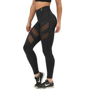 High Quality Custom Women's Yoga <b>Leggings</b> Solid Mesh Panel Eco-Friendly Sweat-Wicking Four-Way Stretch Seamless Breathable - Product Image 1