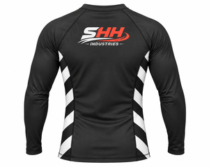 Custom <b>Men's</b> Black <b>White</b> <b>Long</b> <b>Sleeve</b> Compression Rash Guard Geometric Side Panel Design for MMA BJJ Grappling and Fitness Traini - Product Image 2